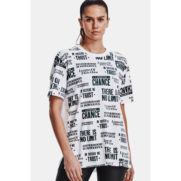 Under Armour International Women's Day T Shirt XS Loose Oversized White NEW - Picture 1 of 5